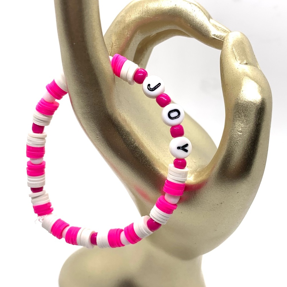 Cute & Personalized Clay Beaded Bracelet For The Name “Joy”